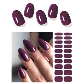 AutyaMee Semi Cured Gel Nail Strips (Deep Plum)-20 PCS Gel Nail Stickers | Gel Nail Wraps | UV Light Required,Salon Quality & Easy to Use