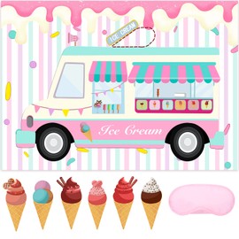 JOARHONAL Pin the Ice Cream on the Truck Shop - Party Game for Kids Girls 20" x 28" Poster With 24 Reusable Stickers - Birthday Party Favor Sets