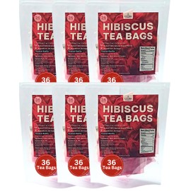 36 Hibiscus Tea Bags Powder, 2.54 oz, Tea for Iced & Hot Beverage, 100% Natural Loose Leaf Hibiscus Powder - No sugar, Caffeine-Free, Vegan, Aromatic & Freashy (6)