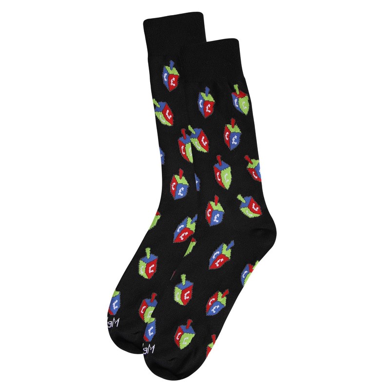 MeMoi - Calcetines coloridos para hombre Hanukkah Dreidel, Negro -,