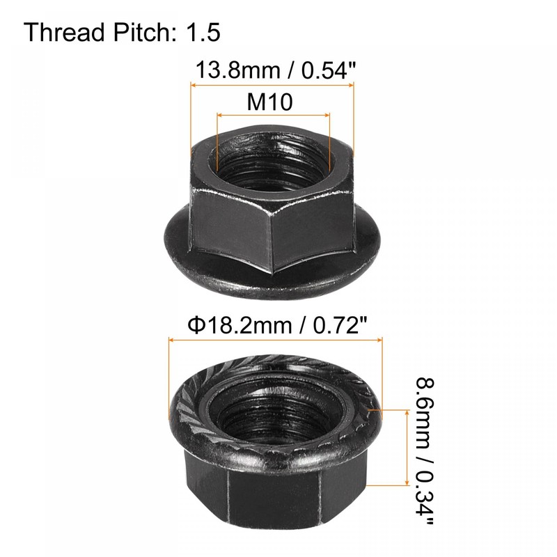 sourcing map M10 Serrated Flange Hex Lock Nuts, Carbon Steel