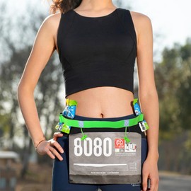Triathlon Race Number Band, Running Belt with Number Holder, 6 Ring Running Belt, Bum Bag for Triathlon, Marathon, Running, Cycling, 2 Pieces, Green