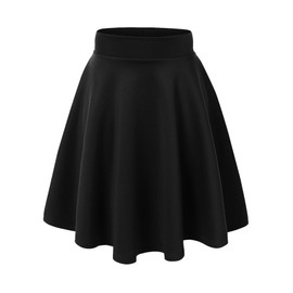MBJ WB829 Womens Basic Versatile Stretchy Flared Casual Midi Skater Skirt L Black
