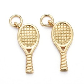 Clotiry 20Pcs Brass Tennis Racket Pendants Golden Ball Game Sports Charms for Jewelry Making Bracelet Necklace