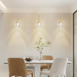CHYING Gold Pendant Light Crystal LED Pendant Lighting Jellyfish Teardrop Hanging Lights Mini Pendant Lights for Kitchen Island Bathroom Dining Room Bar 3000K Warm White