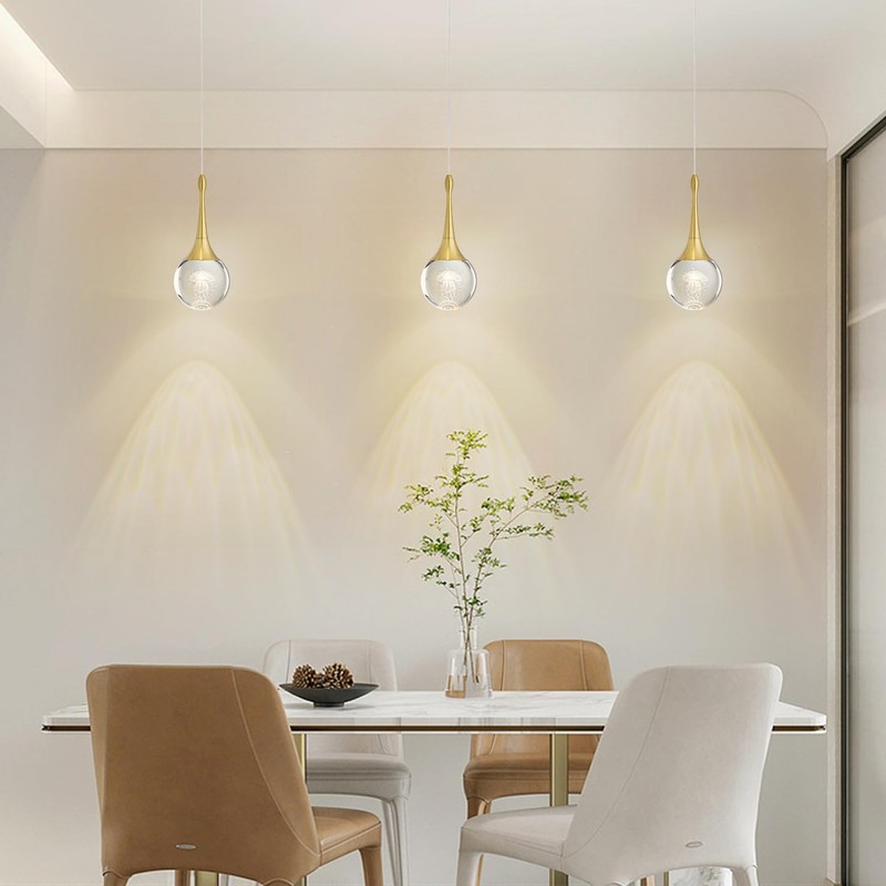CHYING Gold Pendant Light Crystal LED Pendant Lighting Jellyfish Teardrop