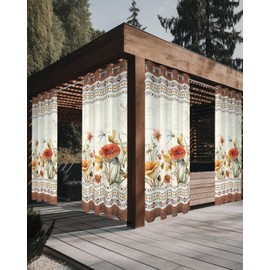 Indoor Outdoor Curtains for Patio Farmhouse Flower Plants Boho Retro American Pastoral Outside Curtains Waterproof Grommet Privacy Light Filter Drapes for Porch Pergola Gazebo 52"Wx108"L 1 Panel