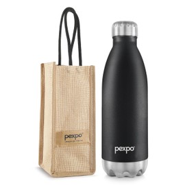 PEXPO Electro 24 Hrs Hot & Cold ISI Certified with Jute Bag | Stainless Steel Water Bottle 1500ml | 50 oz Knight Black| Office Bottle | Workout | Travelling | Home
