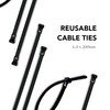 EVOGES 4.8X200mm Black Reusable Releasable Cable Ties, 100% Nylon 66,