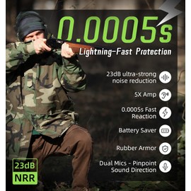 PROHEAR Digital Electronic Shooting Ear Protection Sound Amplification Earmuffs, 23dB NRR Low Profile Noise Reduction Hearing Protection for Gun Range and Hunting, Green