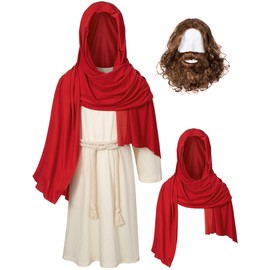 Irtysh Kids Jesus Saint Religious Biblical Robe Fancy Dress Costume Wig Moustache Scarf Shawl Waist Rope set(Red 150)