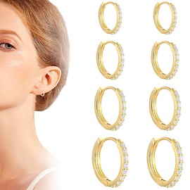 SJBAUTYO 4 Paare Ohrringe Creolen Ohrringe Set mit Zirkonia AAA+ Hypoallergen Klein Creolen Schlafen Goldene Ohrringe Creolen Damen Schmuck 6/8/10/12MM, Gold