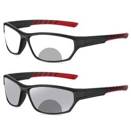 Sports Transition Photochromic Bifocal Reading Glasses for Men Wrap Around Safety Glasses with Readers sunglasses F25 (red, 1, x)