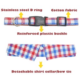 Cotton Dog Collar with Bowtie, Comfortable Adjustable Cute Lapel Design Dog Bow Tie Collar for Small Medium Large Boys and Girls Pets(Red White, M(12-17in)