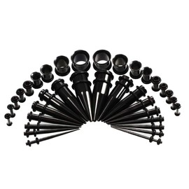 vogem 36Pcs Ear Stretching Kit Stainless Steel 14G-00G Steel Ear Stretching Kit Tapers and Tunnels Unisex Ears Stretching Kit Body Perforated Jewelry(Black)