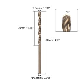sourcing map 6pcs Jobber Drill Bits 2.5mm (0.098") Black Nitride & Gold Titanium Coated M2 High Speed Steel (HSS) Twist Drill Bits for Stainless Steel Aluminum Alloy Metal