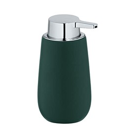 WENKO Soap Dispenser Mod. Badi, Refillable Liquid Soap Dispenser Made of High-Quality Ceramic with Matte Surface, Pump Head Made of Robust Plastic, Capacity 320 ml, 9.5 x 16 x 8 cm, Dark Green