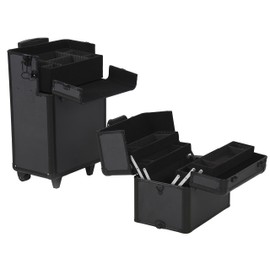 SciencePurchase 2-in-1 Rolling MUA Cosmetic Makeup Artist Train Case with Black Aluminum Body