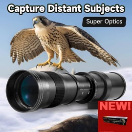 420-1600mm Aperture F/8-16 MF HD Manual Telephoto Zoom Lens for Canon EOS 80D, EOS 90D, Rebel T3, T3i, T5, T5i, T6i, T6s, T7, T7I, T8I, SL3, EOS 70D, EOS 5D, EOS5D IV II, EOS 7D II + 50 inch Tripod