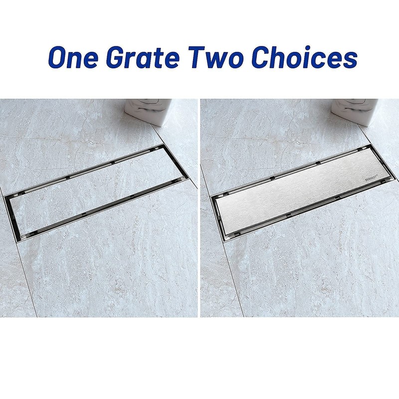 Bernkot Linear Shower Drain 12", Brushed Floor Drain with Tiled