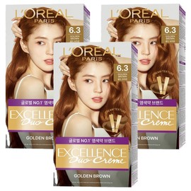 L'Oréal Paris Excellence Duo Cream Hair Dye, 6.3 Gold Brown, 3 pcs / 로레알파리 엑셀랑스 듀오크림 염모제, 6.3 골드브라운, 3개