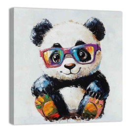 ZQQART Cartoon Animal Canvas Wall Art Funny Animal with Glasses Picture Prints Colorful Frog Pig Dog Panda Paintings Kids Room Decor Framed(Black,12.00" x 12.00")