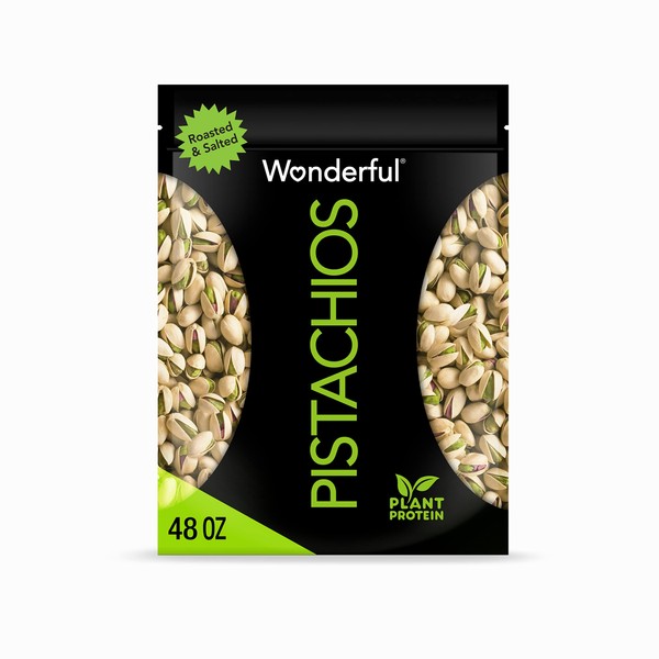 Wonderful Pistachios In Shell, Roasted and Salted Nuts, 48 Ounce Resealable Bag - Healthy Snack, Protein Snack, Pantry Staple