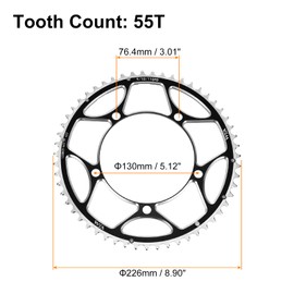 sourcing map 130BCD Bike Chainring 55T Round Narrow Wide Single Aluminum Chainring Chainwheel for Road Bike Bicycle 9/10/11 Speed Chains