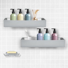 Shuntong Premium Shower Caddy, Adhesive Bathroom Shower Organizer and Storage, No Drill Shower Shelves for Inside Shower, Rustproof Shower Storage Rack 3 Pack Silver