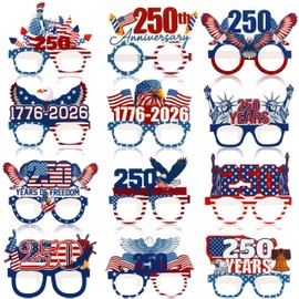 Tellegloww 36 Pcs 250th Anniversary Eyeglasses Decorations, Patriotic USA 4th of July Party Supplies Favors Paper Glasses American Flag Photo Booth Props Accessories for Independence Day Memorial Day