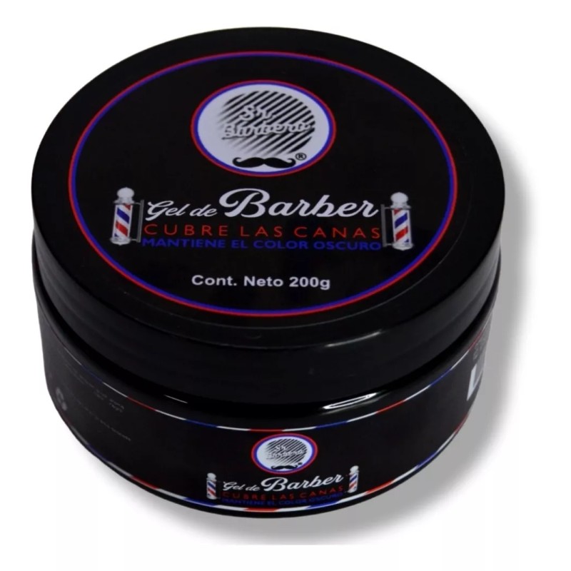 Sr Barbero Gel Negro Cubre Canas, Barba , Cabello 200g
