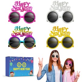 Leetous Happy New Year Glasses 2025 Plastic - 4 Pack, New Years Eve NYE Party Favors Supplies Decorations Accessories, Holiday Eyewear Sunglasses Photo Booth Props Gifts