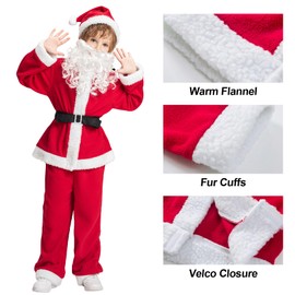IKALI Santa Claus Costume Kids Christmas Fancy Outfits for Boys Santa Role Play Suit with Hat White Beard Belt 7-8 Years