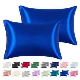Silk Satin Pillowcase Standard Size, Royal Blue Silky Soft Cooling Satin-Silk Pillow Cases for Hair and Skin with Envelope Closure, Gift for Women Men, 2 Pack (20x26, Royal Blue)