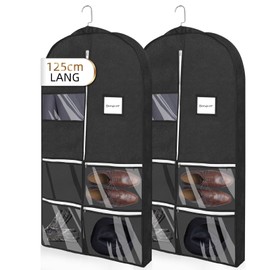 DOBVDLA Pack of 2 Garment Bags, Garment Bag, Long 125 x 60 cm for High-Quality Garment Cover for Suit, Jacket, Dress, Breathable Storage Bag for Travel and Protection