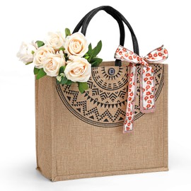 Jute Tote Bags for Women,14''x12'' Large Burlap Tote Bag with Laminated Interior and Soft Handles for Shopping Traveling