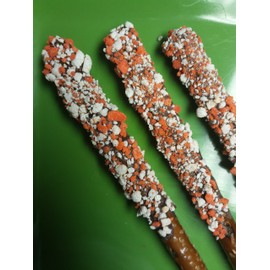 Chocolate Covered Pretzel Rods Orange Crunch Sprinkles Theme 16 Pieces