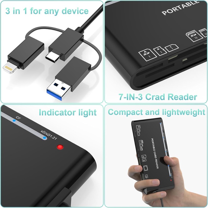 USB C USB 3.0 Multi Card Reader, SD/TF/CF/Micro SD/XD/MS 7