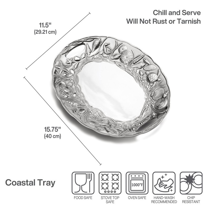 Wilton Armetale Coastal Handle Serving Tray, 16-Inch-by-11.75-Inch, Silver