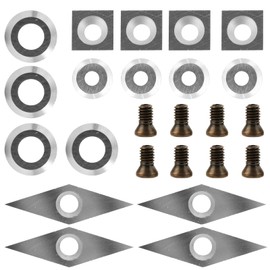 24Pcs Carbide Lathe Chisels Set - 4 Shapes (11mm Square, 8.9mm Round Nose, 12mm Round, 10x30mm Diamond) with 8pcs M4x0.75 Screws - Compatible with Wood Turning Tools - 4 Pack