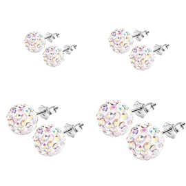 Hinvan 4 Pairs 925 Sterling Silver Earrings Sliver Stud Earrings Ball Stud Earrings Sliver Studs Earrings Sparkly Crystal Disco Ball Earrings Set Piercing Earrings Silver Earrings for Women Girls