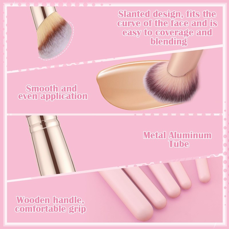 5Pcs Angled Foundation Brush Concealer Brush Multifunction Makeup Brushes Set
