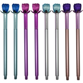 Maydahui 12PCS Crystal Rose Gel Pen Colorful Gem Flower Pens Black Ink for Birthday Party Office Supplies Valentine's Day