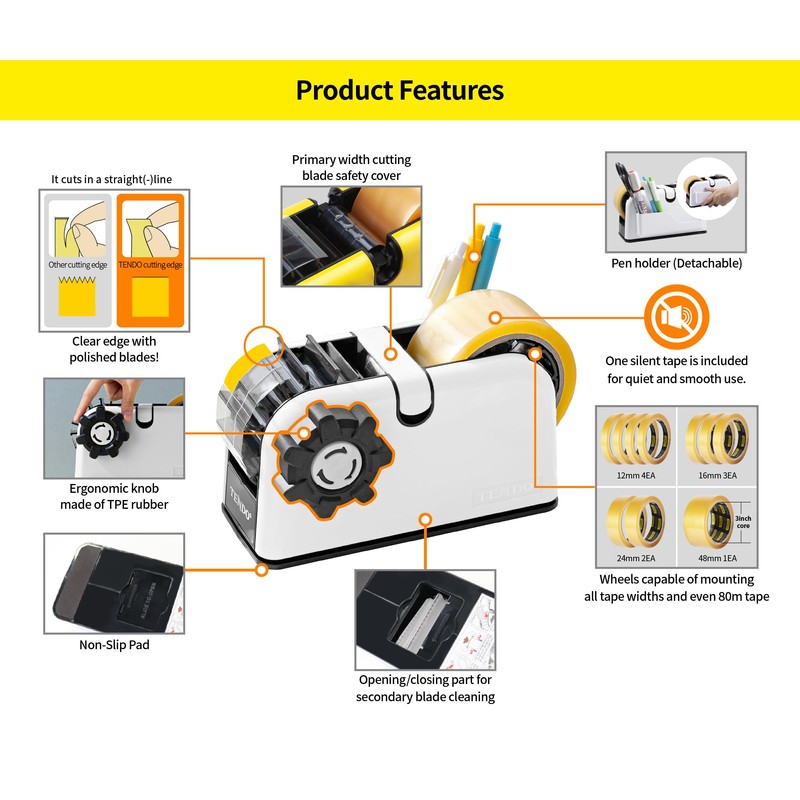 [TENDO°] Multi-Section Tape Dispenser ZO-508: Innovative Cutter for Custom Tape