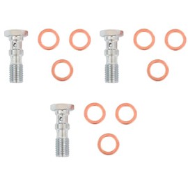 3 Pack Double Chrome Banjo Bolt with Copper Crush Washers Metric Thread M10 x 1.25 Length 30mm Hydraulic Brake Fitting Compatible with Honda Yamaha Kawasaki Suzuki