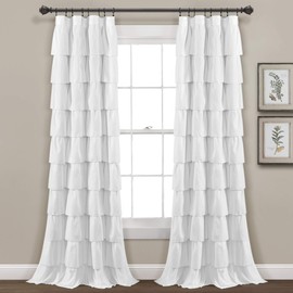 Lush Decor, White Ruffle Window Curtain-Vintage Chic Farmhouse Style Panel for Living, Dining Room, Bedroom (Single), 84” x 50 L