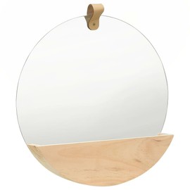 ZJMTOCYU Enhance Home Decor with 13.8" Round Wall Mirror, Solid Pinewood Frame and Storage Compartment, Stylish Brown Design