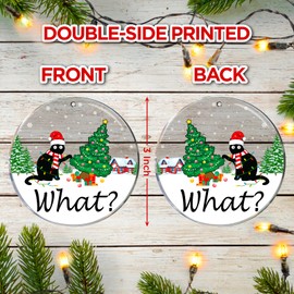 Funny Black Cat Christmas Ornaments Decorations for Christmas Tree, Black Cat What - Cute Cat Christmas Ornament - 2 Side Printed Black Kitten Xmas Decor Tree Hanging, Gifts for Women Cat Lover