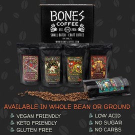 Bones Coffee Company NEW World Tour Sample Pack | Ground Coffee Beans Sampler Gift Box Set | 4 oz Pack of 5 Assorted Single-Origin Gourmet Coffee Gifts | Medium Roast Coffee Beverages (Ground)