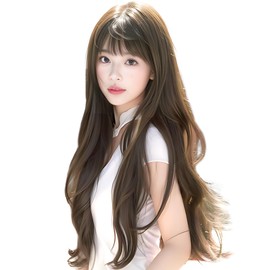 BARSDAR Wig, Long, Black Hair, Straight Full Wig, Women's Dressing Wig, Natural, Heat Resistant, Small Face, Harajuku, Lolita, Cosplay, Fashion, Daily, Cool Brown